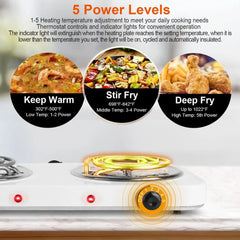 2000W Electric Double Burner Hot Plate 5 Temperature Adjustments Doba