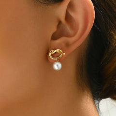 Elegant Gold Knot Pearl Drop Earrings – Classic and  Comfortable Studs for a Sophisticated Look Doba