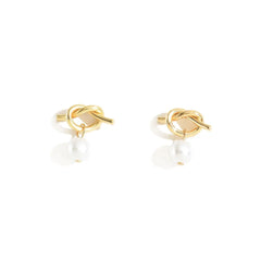 Elegant Gold Knot Pearl Drop Earrings – Classic and  Comfortable Studs for a Sophisticated Look Doba