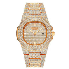 Luxury Mens/Womens Unisex Crystal Watch Bling Iced-Out, Watch Oblong Silver/Gold Wristwatch, Fashion Rhinestones Quartz, Analog Watch With Stainless Steel Bracelet Doba