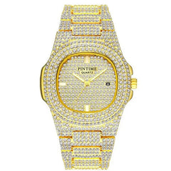 Luxury Mens/Womens Unisex Crystal Watch Bling Iced-Out, Watch Oblong Silver/Gold Wristwatch, Fashion Rhinestones Quartz, Analog Watch With Stainless Steel Bracelet Doba