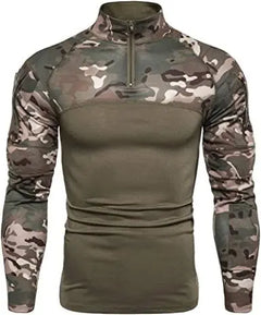 Men's Casual Camouflage T-Shirts Splicing Craft Slim Fit Shirts ,Zipper Neckline Long Sleeve T-Shirts Doba