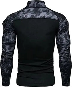 Men's Casual Camouflage T-Shirts Splicing Craft Slim Fit Shirts ,Zipper Neckline Long Sleeve T-Shirts Doba