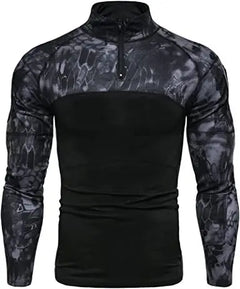 Men's Casual Camouflage T-Shirts Splicing Craft Slim Fit Shirts ,Zipper Neckline Long Sleeve T-Shirts Doba