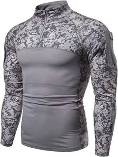 Men's Casual Camouflage T-Shirts Splicing Craft Slim Fit Shirts ,Zipper Neckline Long Sleeve T-Shirts Doba