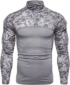 Men's Casual Camouflage T-Shirts Splicing Craft Slim Fit Shirts ,Zipper Neckline Long Sleeve T-Shirts Doba