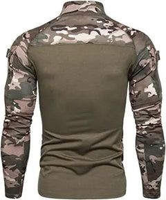 Men's Casual Camouflage T-Shirts Splicing Craft Slim Fit Shirts ,Zipper Neckline Long Sleeve T-Shirts Doba