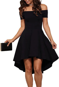 Womens Off The Shoulder Short Sleeve High Low Cocktail Skater Dress - Buyers Bargain Club