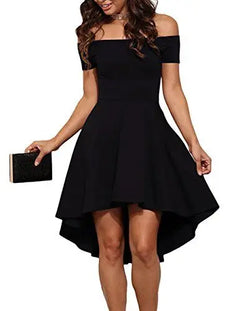 Womens Off The Shoulder Short Sleeve High Low Cocktail Skater Dress - Buyers Bargain Club