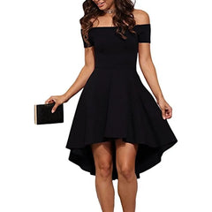 Womens Off The Shoulder Short Sleeve High Low Cocktail Skater Dress - Buyers Bargain Club