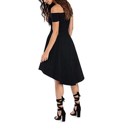 Womens Off The Shoulder Short Sleeve High Low Cocktail Skater Dress - Buyers Bargain Club