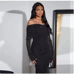 Sequined Off-shoulder Dress Women's Clothing Buyers Bargain Club