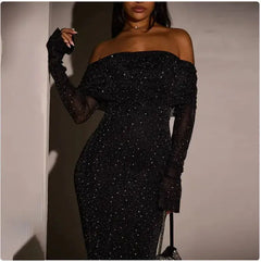 Sequined Off-shoulder Dress Women's Clothing Buyers Bargain Club