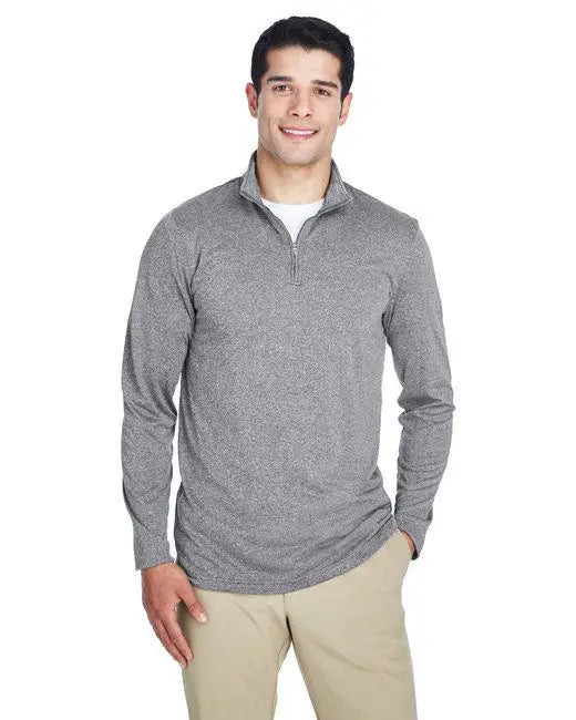 UltraClub 8618 Men's Cool & Dry Heathered Performance Quarter-Zip Doba