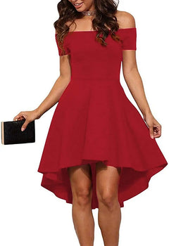 Womens Off The Shoulder Short Sleeve High Low Cocktail Skater Dress Doba